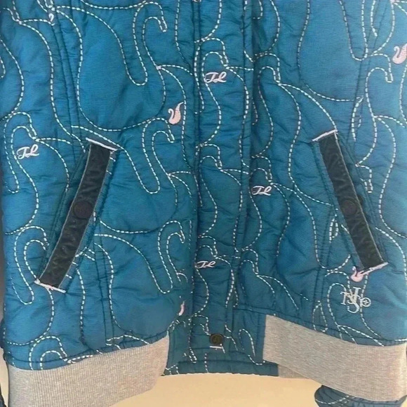 [M/US S/P]Tough Jeansmith Embroidered Blue Bomber Jacket  with Convertible Hood - Picture 4 of 8